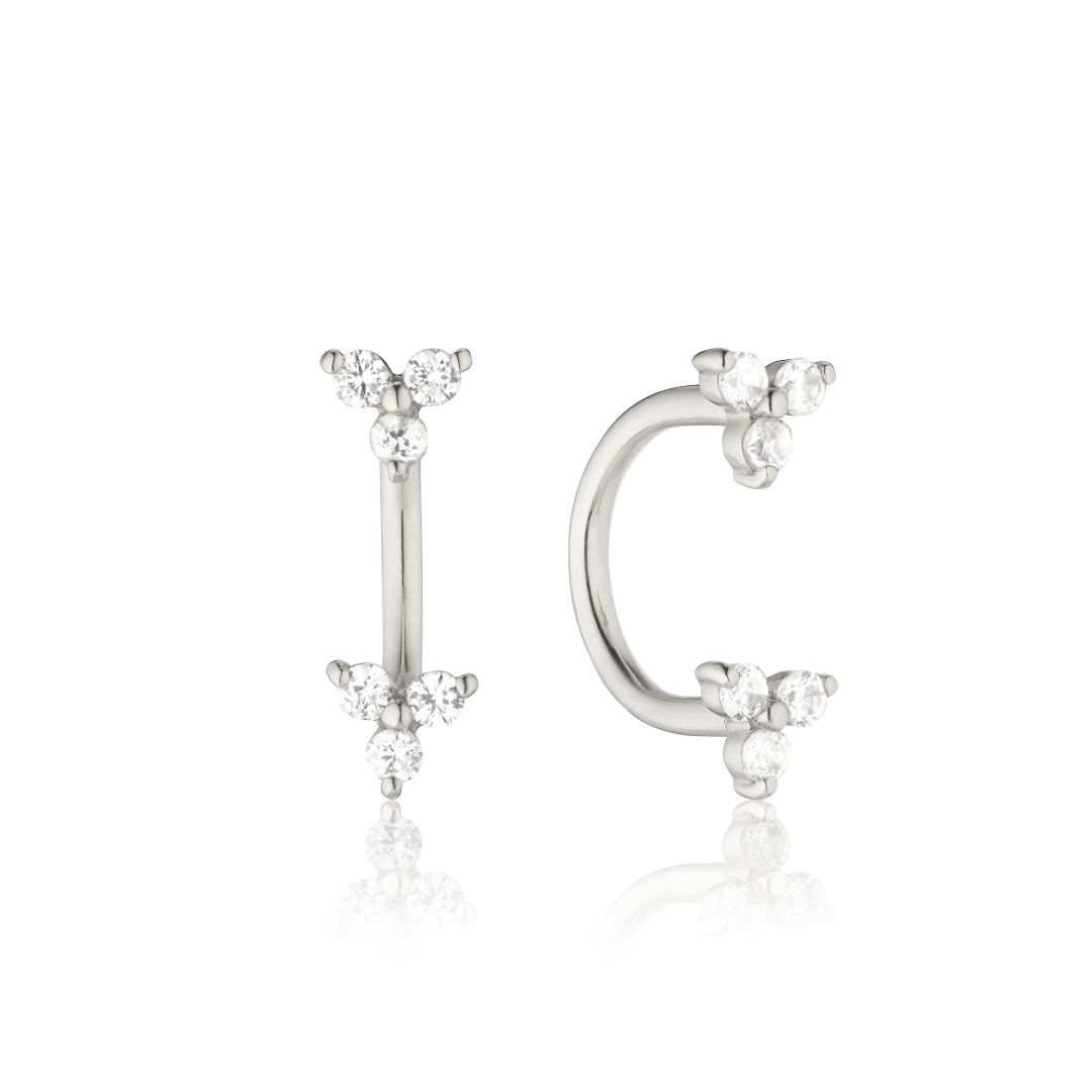 Solid White Gold Diamond Style Triangle Lobe Stud Earrings