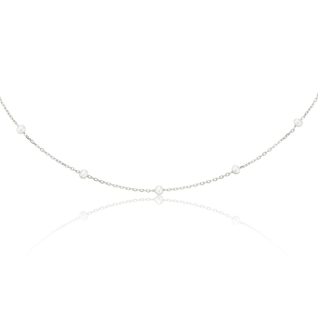 Silver Five Small Pearl Necklace