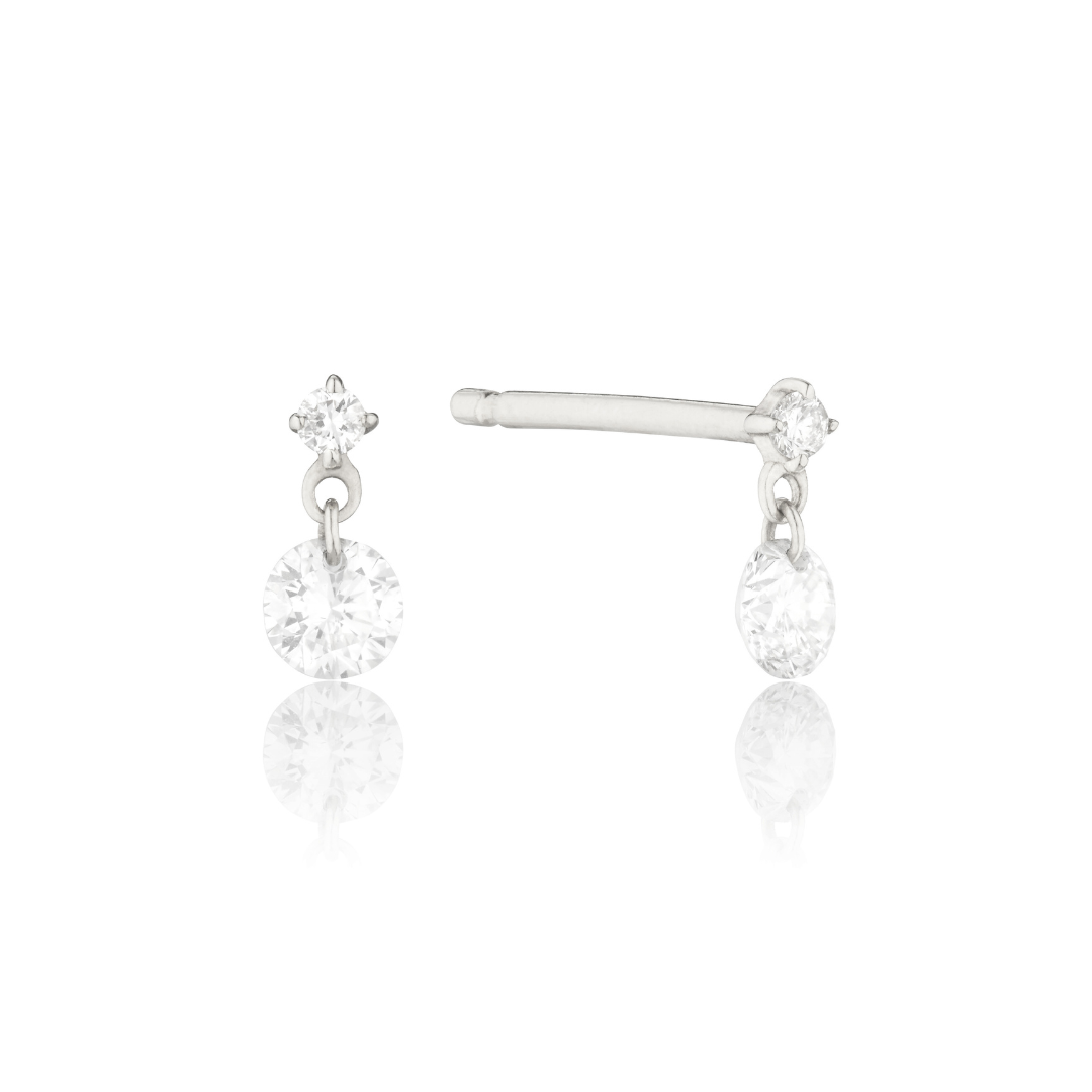 Silver Floating Diamond Style Drop Stud Earrings