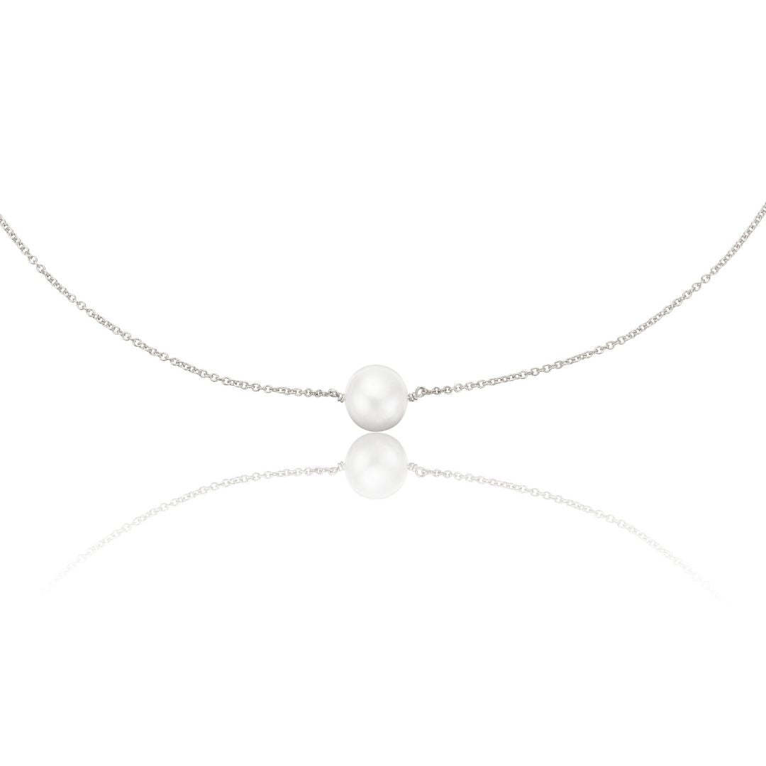 Solid White Gold Medium Single Pearl Choker