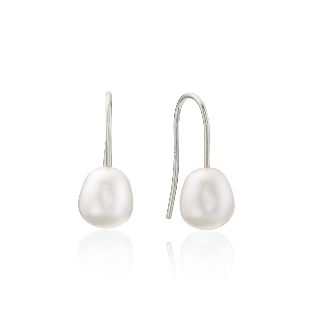 Silver Pearl Drop Hook Earrings