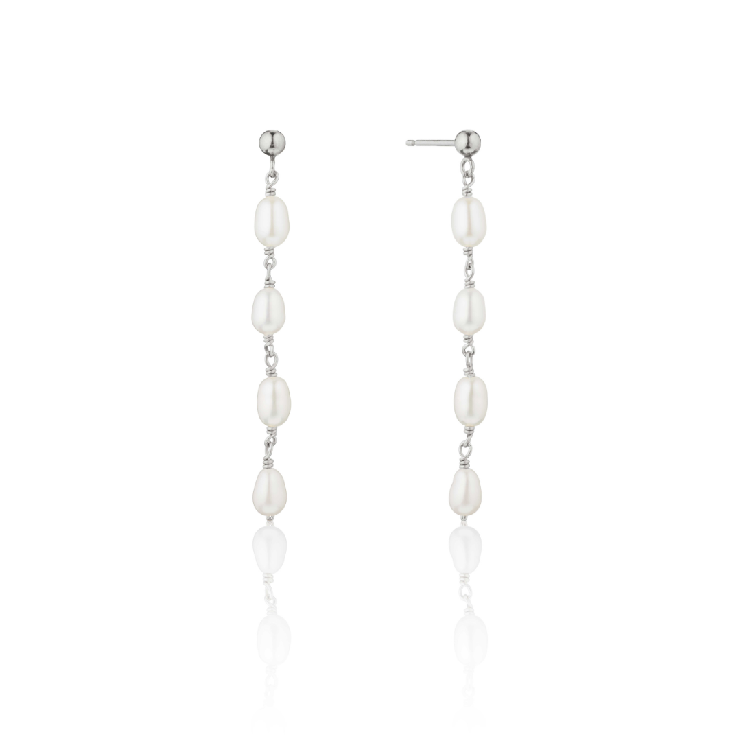 Silver Four Seed Pearl Drop Earrings