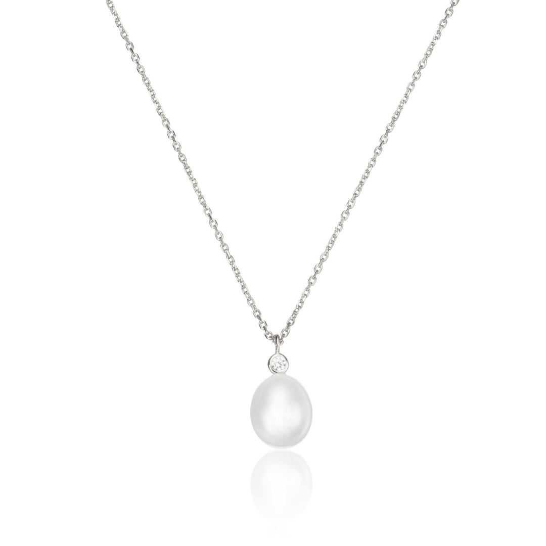 Silver Single Diamond Style Pearl Necklace LILY ROO