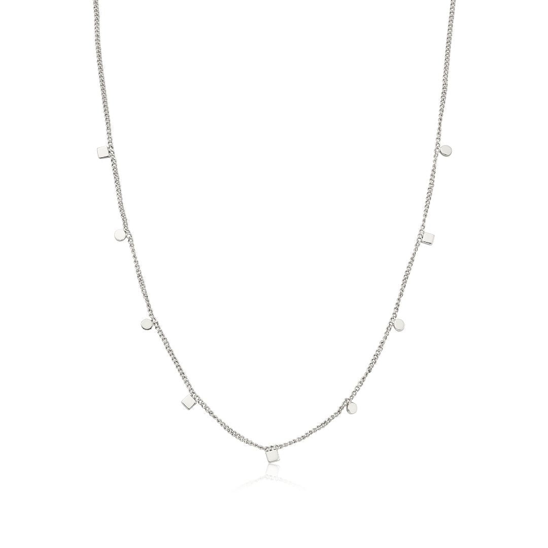 Silver Square and Circle Charm Necklace