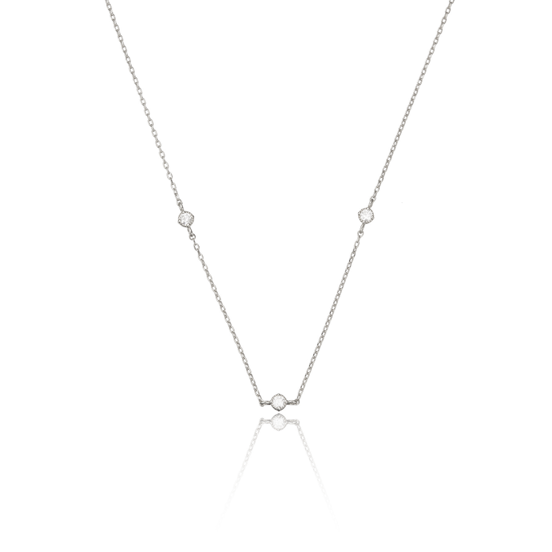 Silver Three Diamond Style Necklace