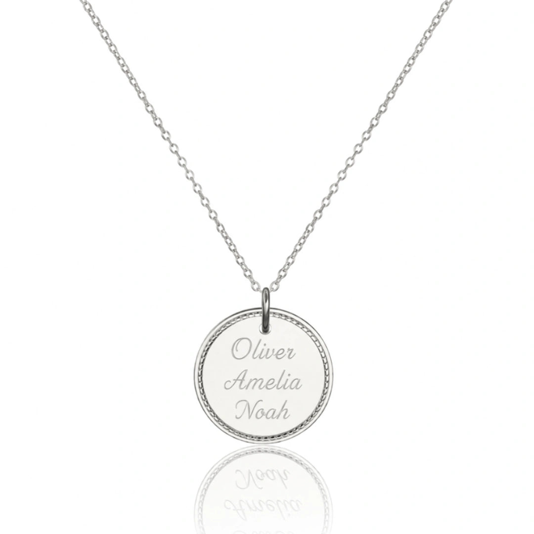 Silver Large Personalised Rope Disc Necklace