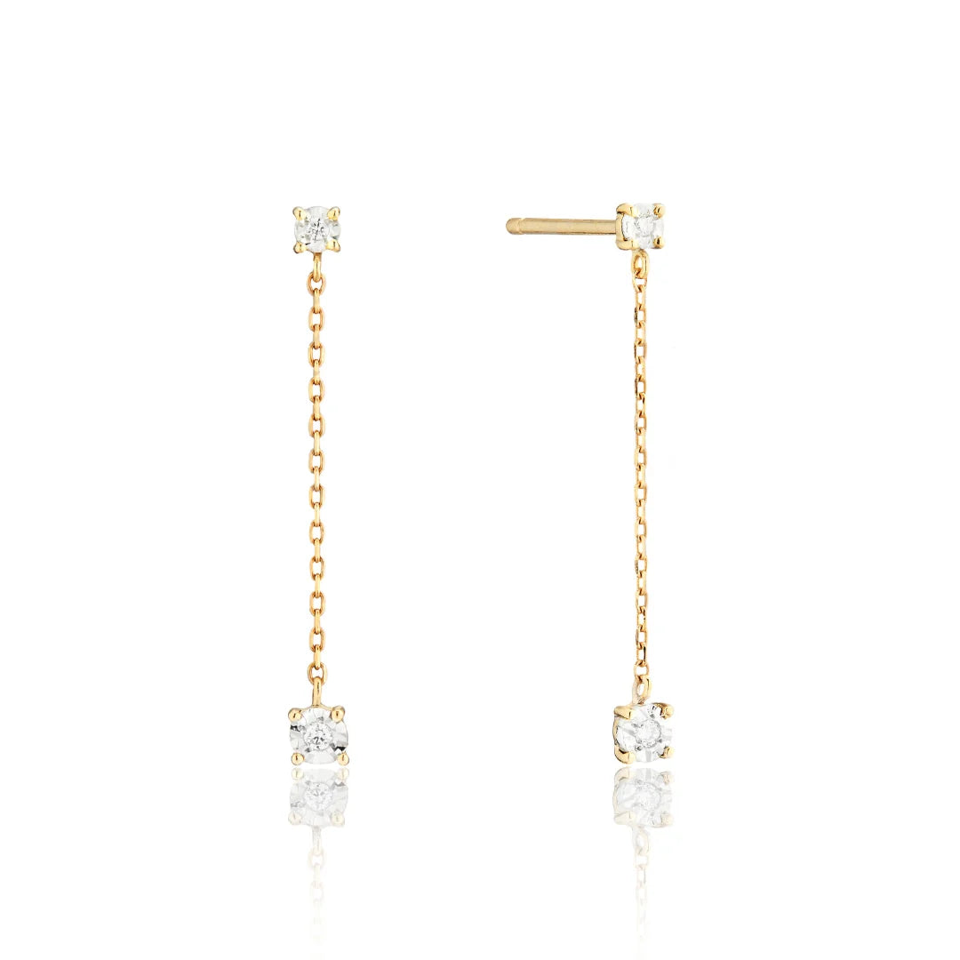 Solid Gold Genuine Diamond Drop Stud Earrings