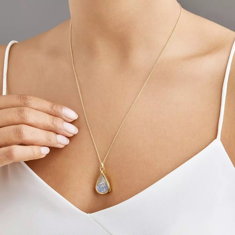 Silver Glass Gemstone Teardrop Locket