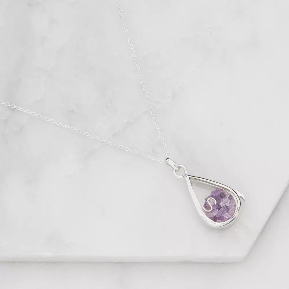 Silver Glass Gemstone Teardrop Locket