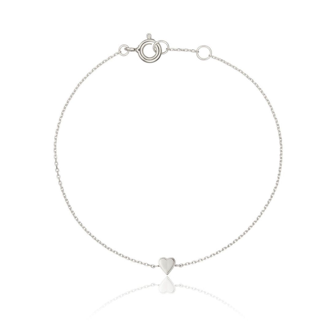 Solid White Gold Tiny Heart Bracelet