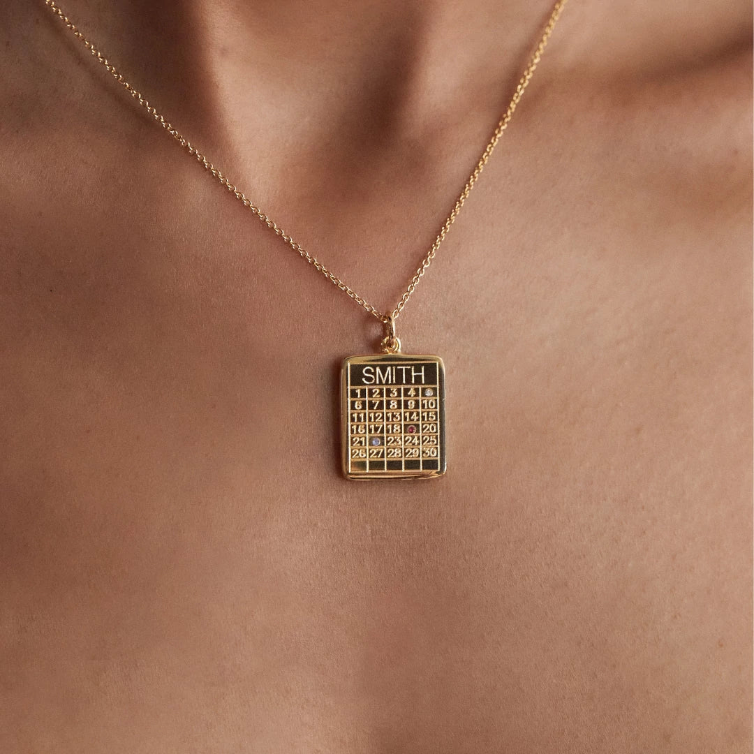 Gold Personalised Family Calendar Necklace