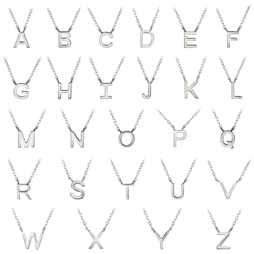 Solid White Gold Miniature Initial Letter Necklace