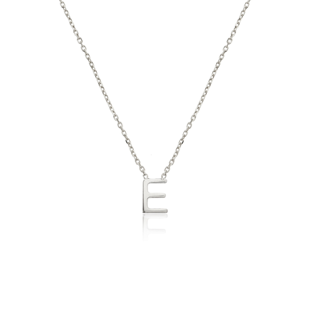 Solid White Gold Miniature Initial Letter Necklace