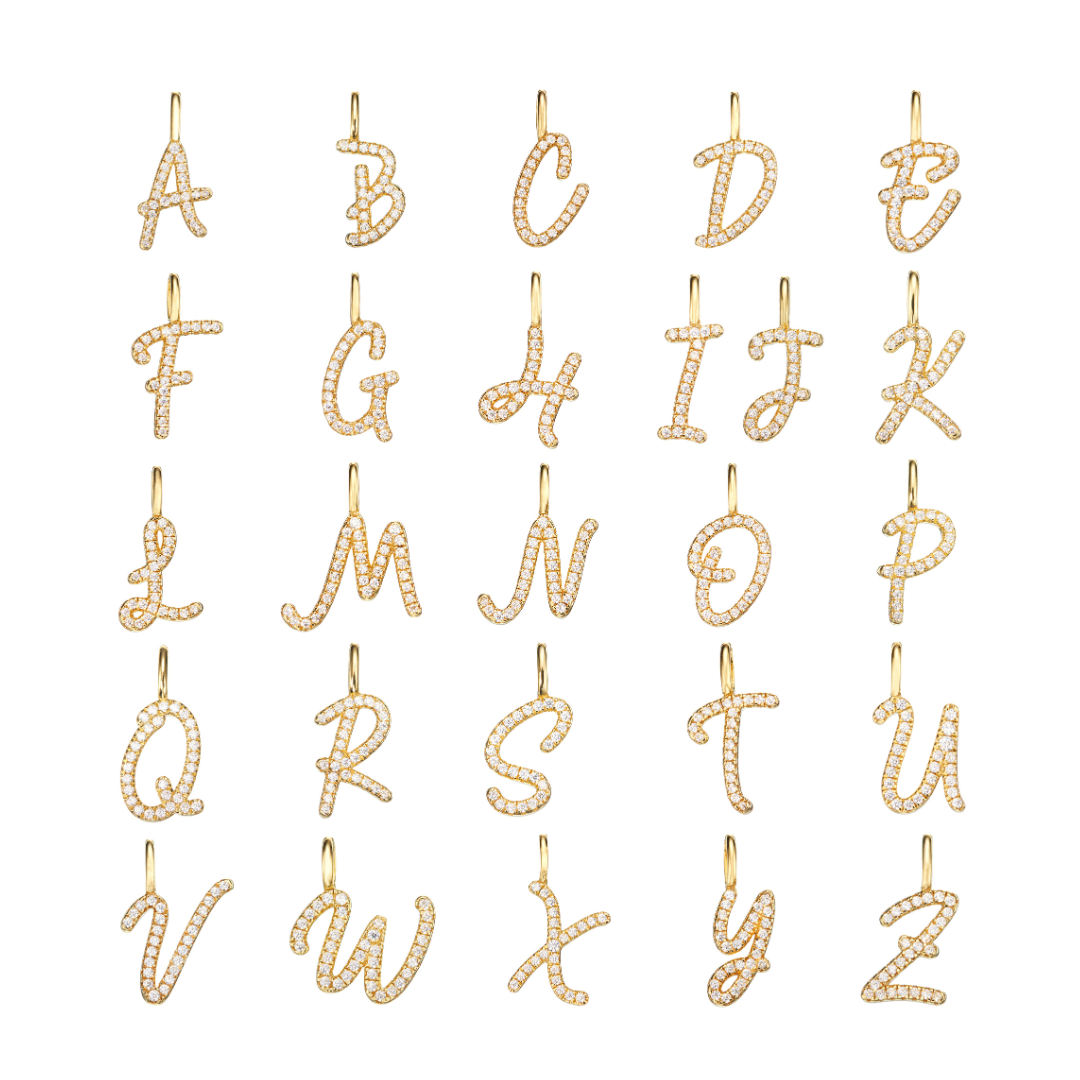 Gold Diamond Style Curve Initial Letter Necklace