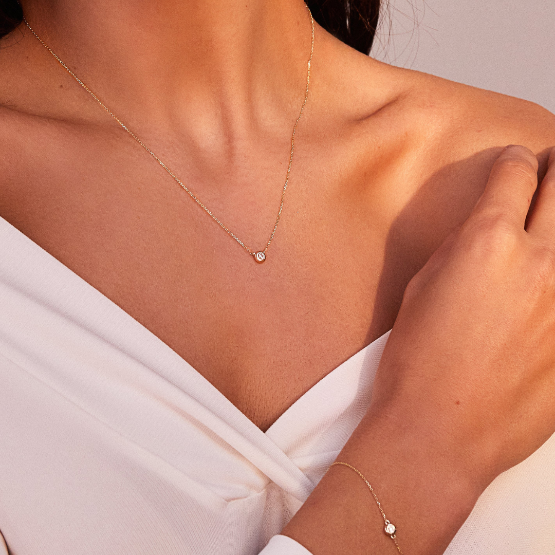 Solid White Gold Floating Diamond Necklace