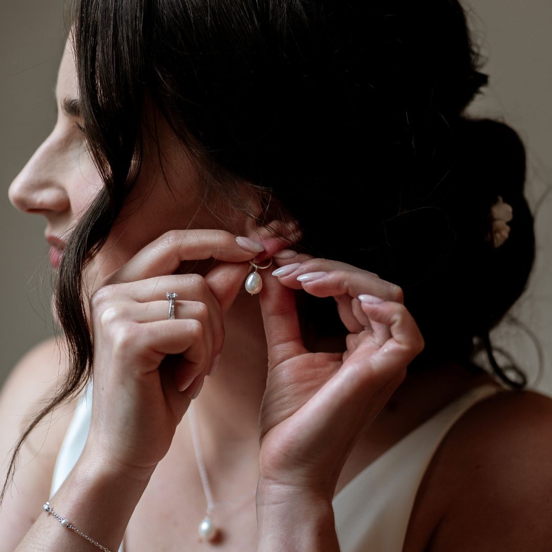 Silver Large Pearl Drop Hoop Earrings