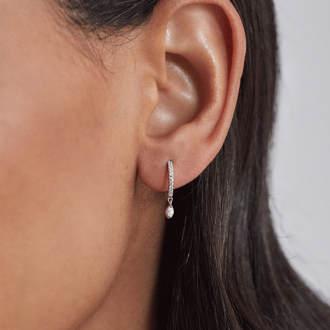 Silver Marquise Diamond Drop Hoop Earrings