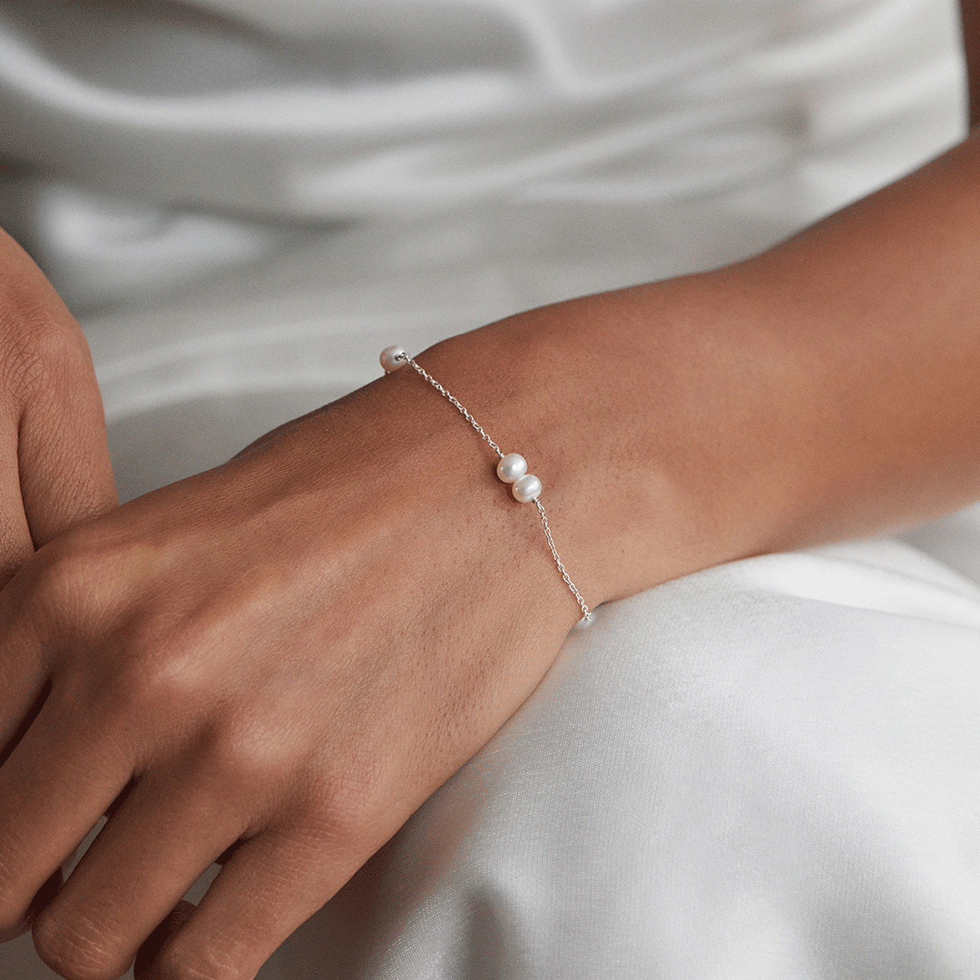 Solid White Gold Six Pearl Bracelet
