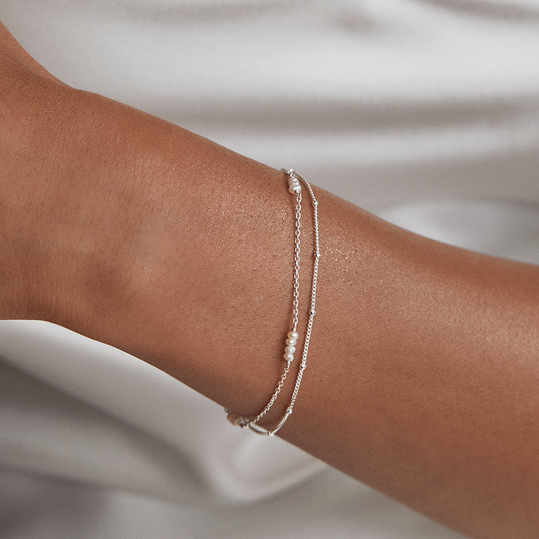 Silver Layered Satellite Mini Pearl Bracelet