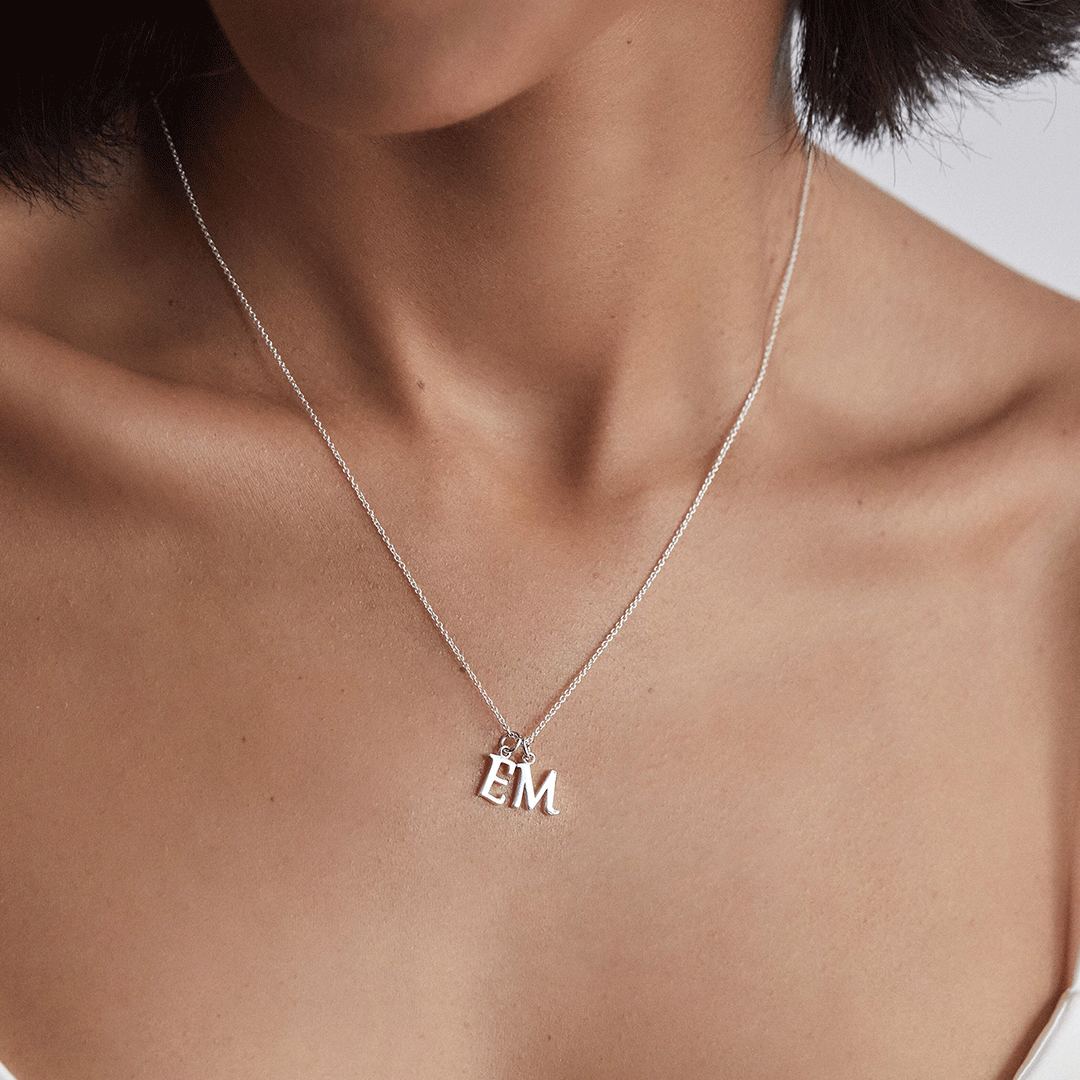 Solid White Gold Curve Initial Letter Necklace