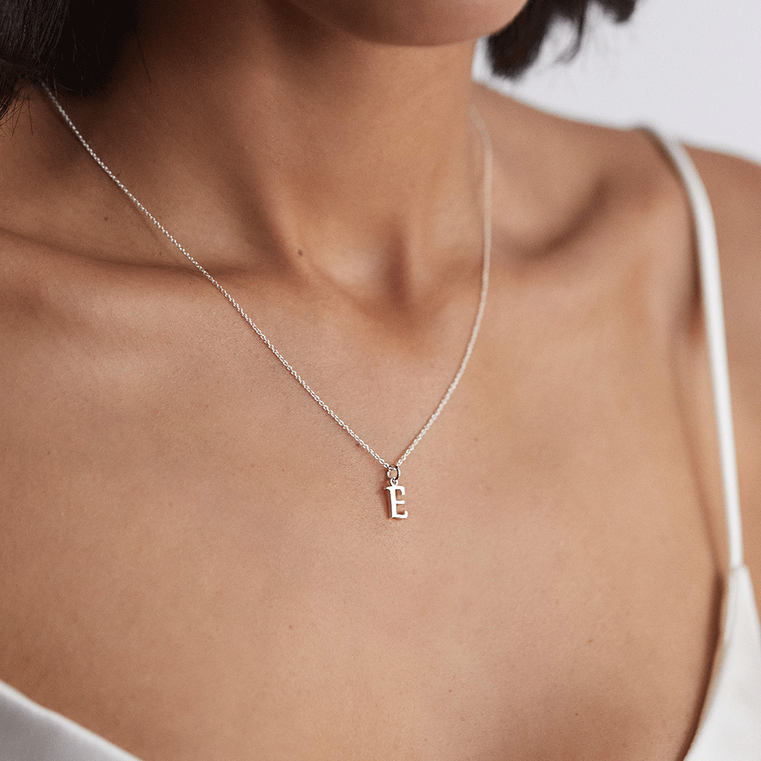 Solid White Gold Curve Initial Letter Necklace