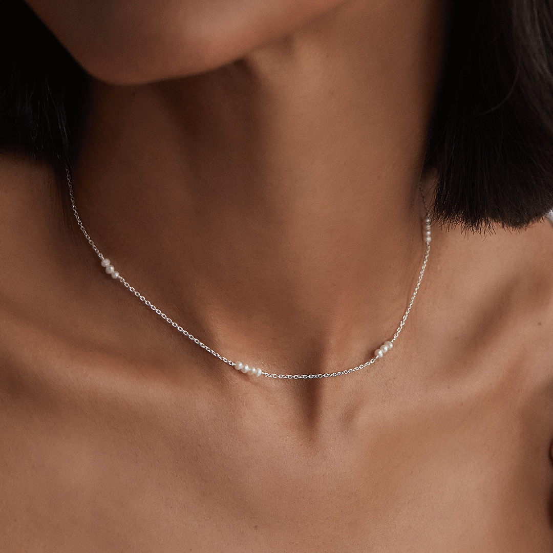 Solid White Gold Mini Pearl Choker