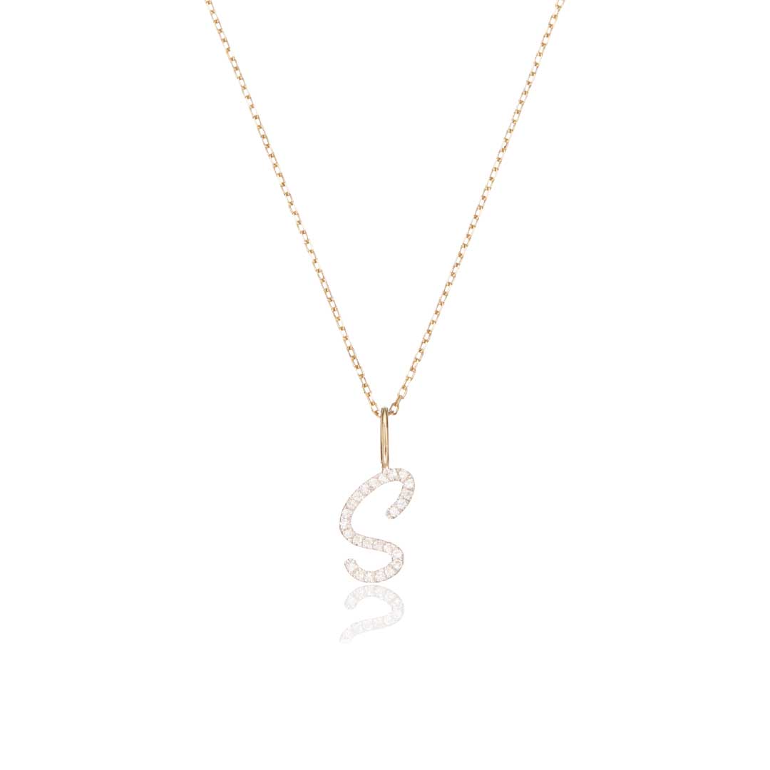 Gold Diamond Style Curve Initial Letter Necklace