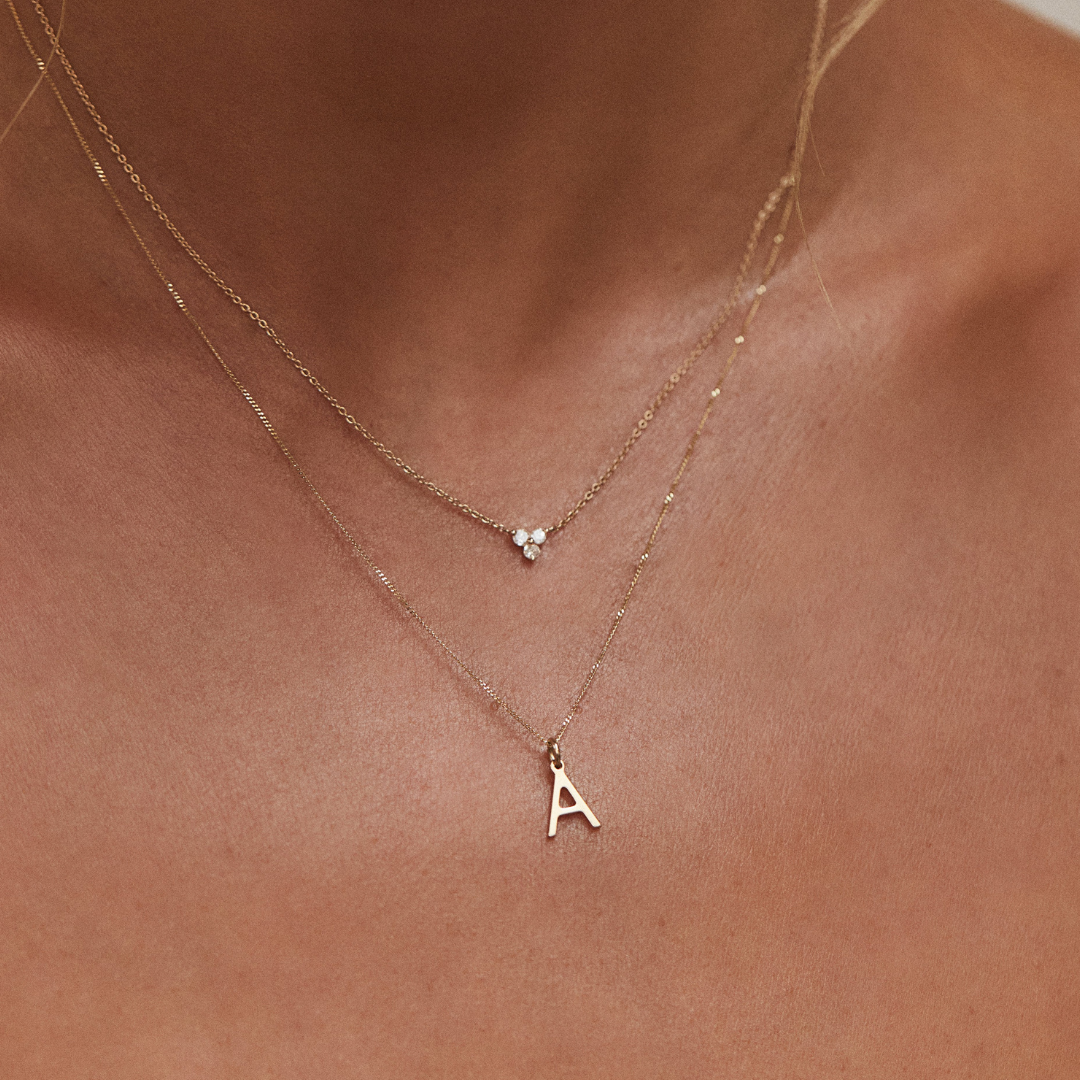 Solid Gold Initial Letter Necklace
