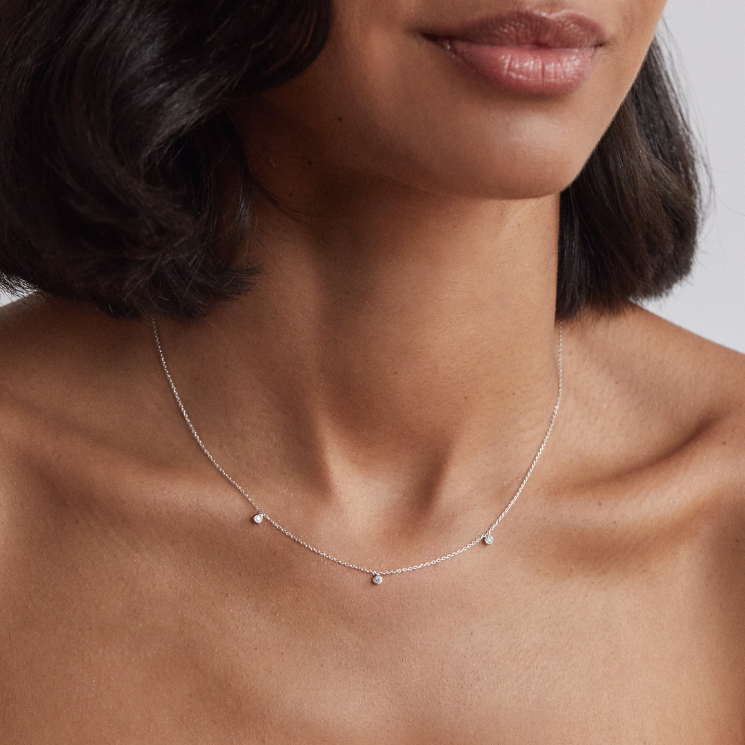 Solid White Gold Diamond Drop Necklace