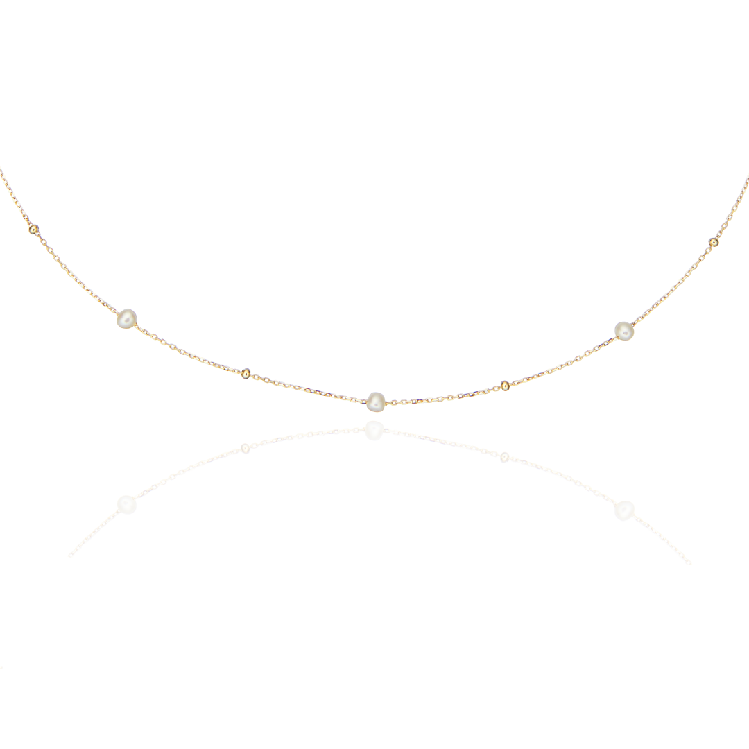 Gold Five Pearl Satellite Necklace