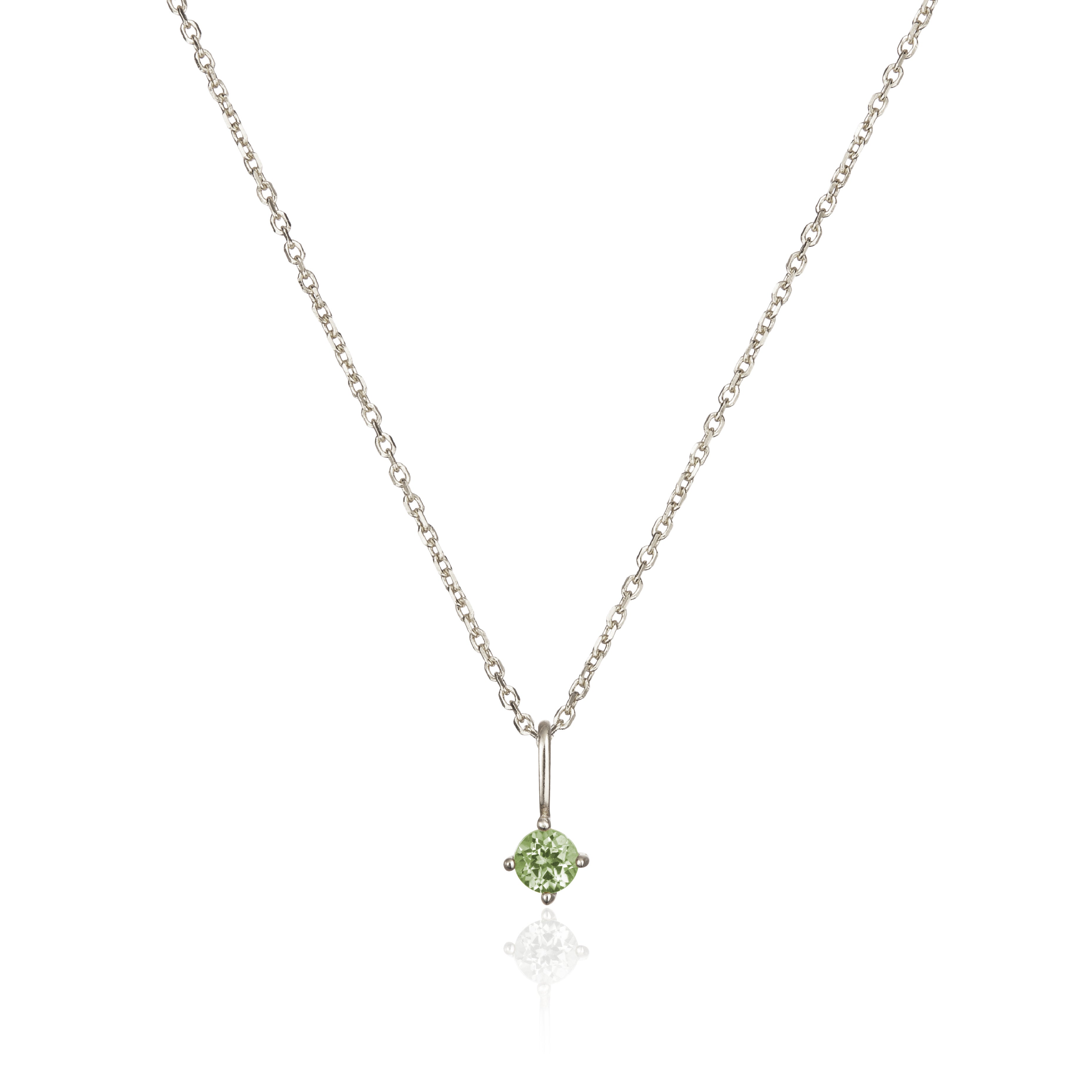 Solid White Gold Small Birthstone Pendant Necklace