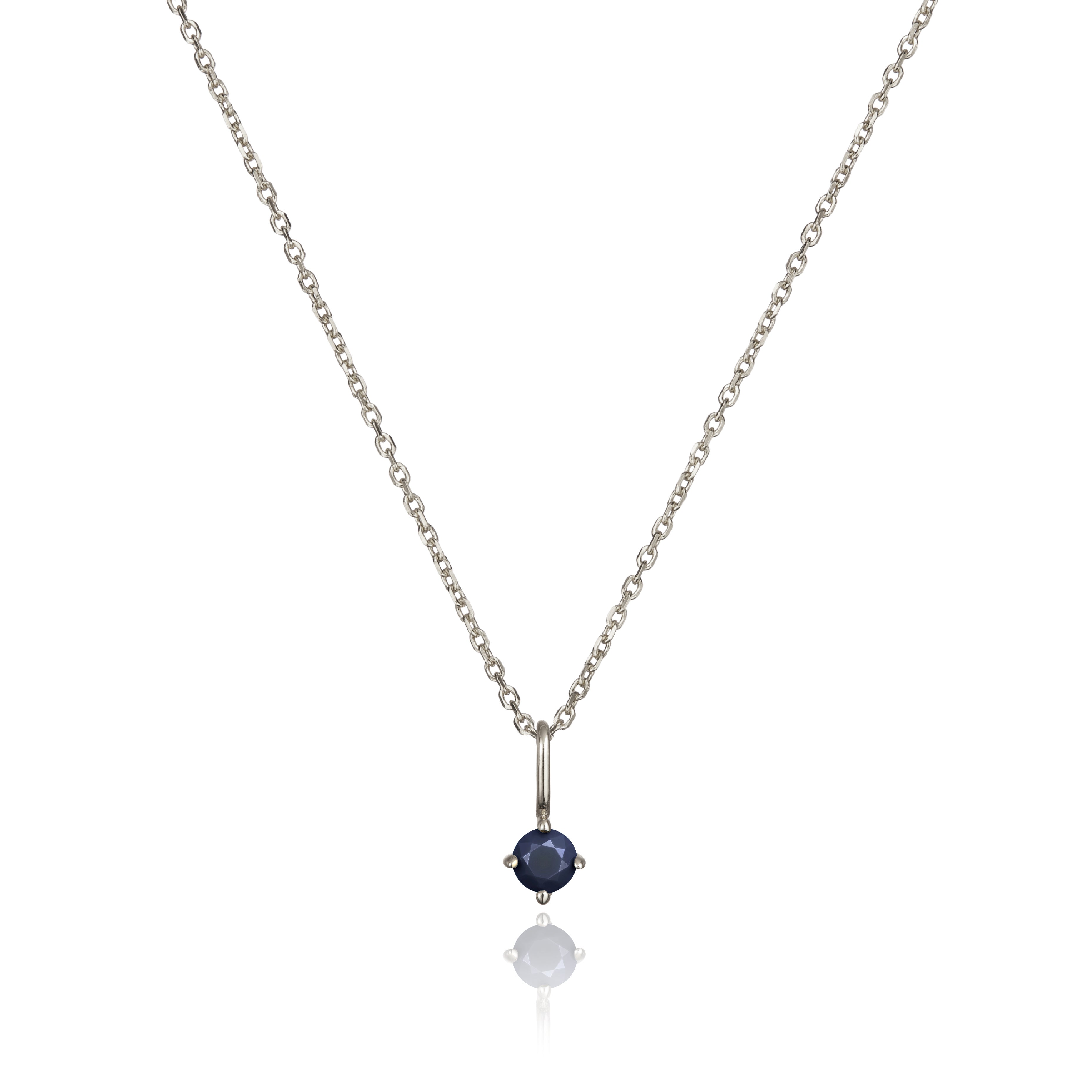 Solid White Gold Small Birthstone Pendant Necklace