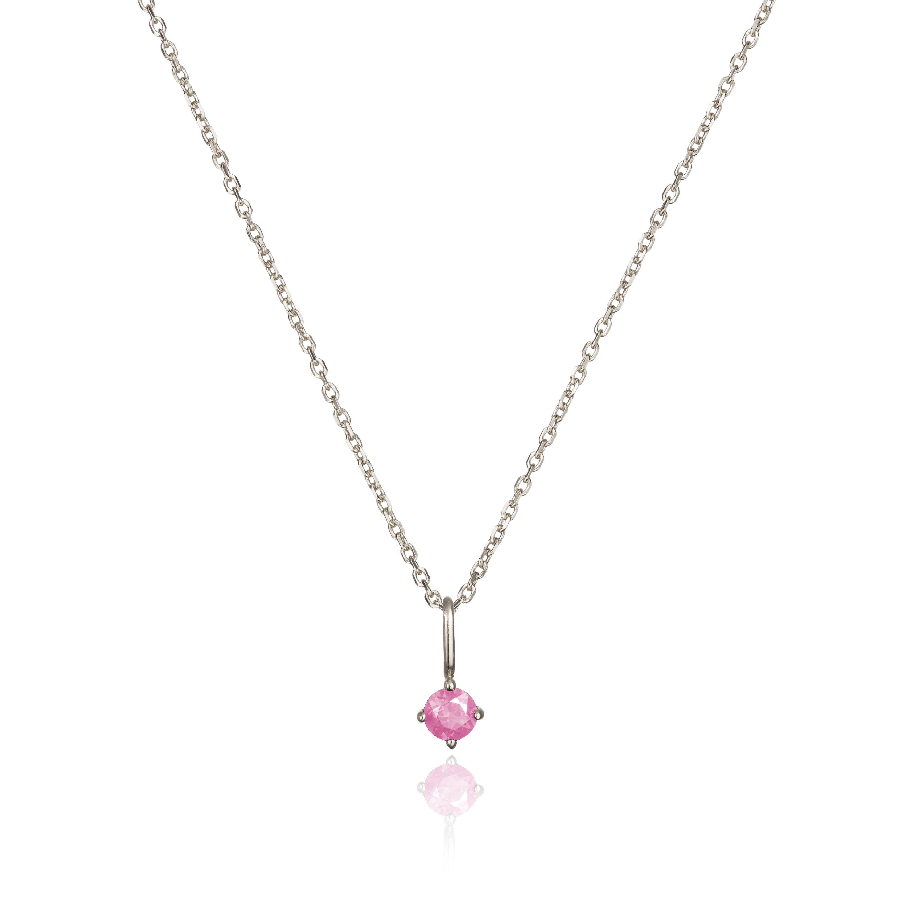 Solid White Gold Small Birthstone Pendant Necklace