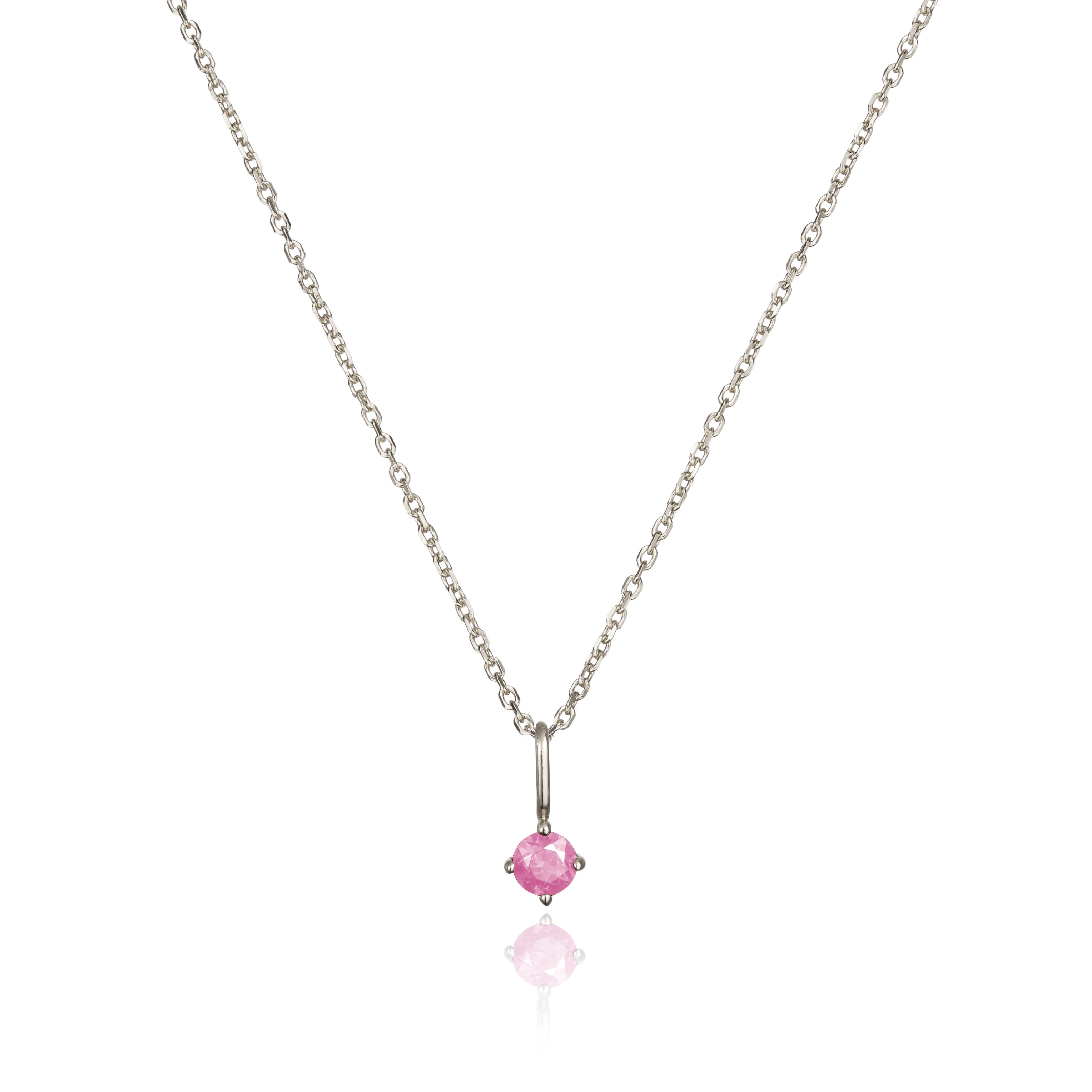 Solid White Gold Small Birthstone Pendant Necklace