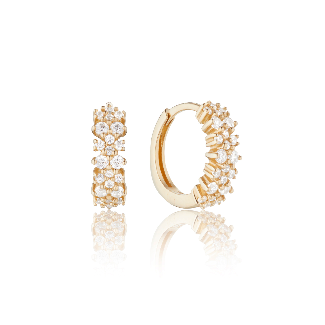 Gold Diamond Style Double Cluster Huggie Hoop Earrings Lily And Roo