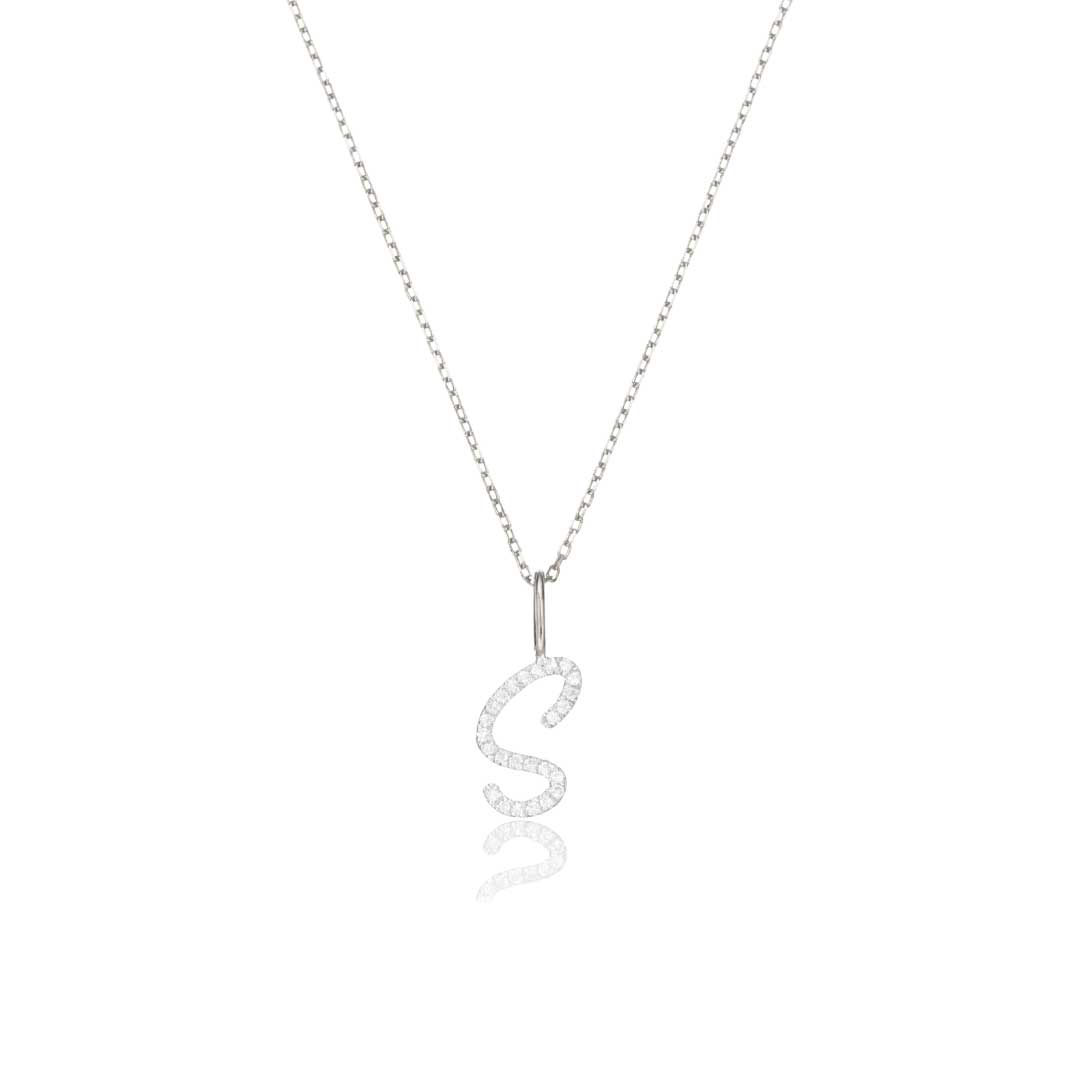 Silver Diamond Style Curve Initial Letter Necklace