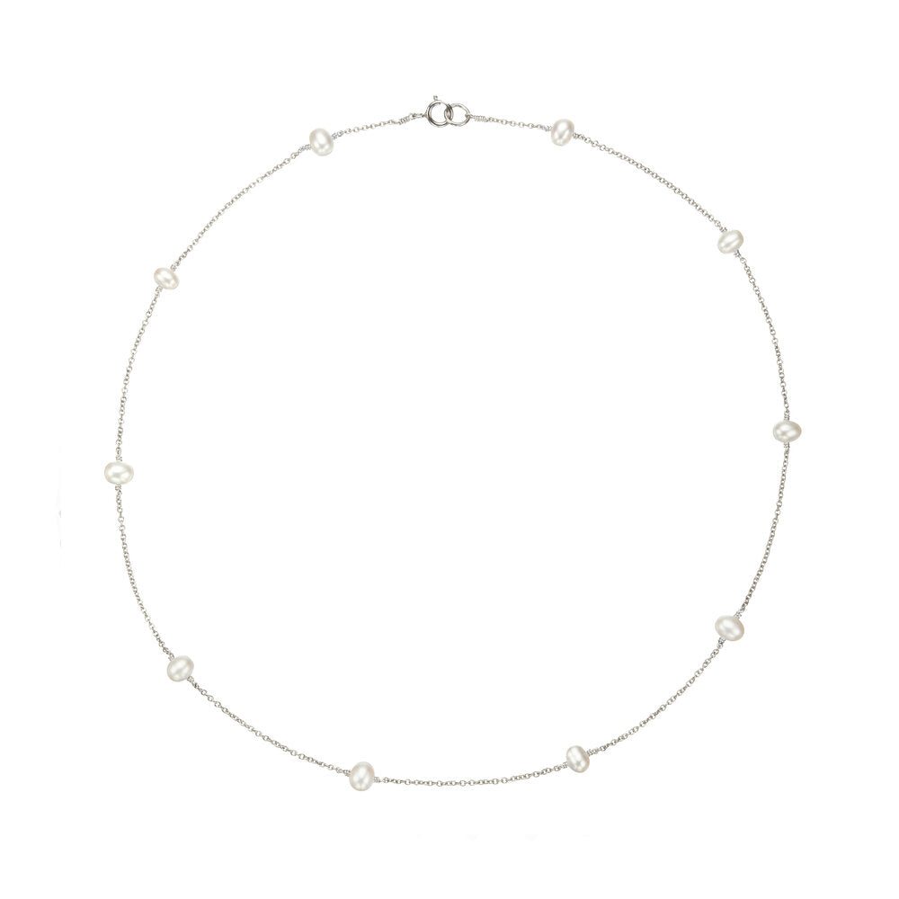 Silver ten pearl choker on a white background