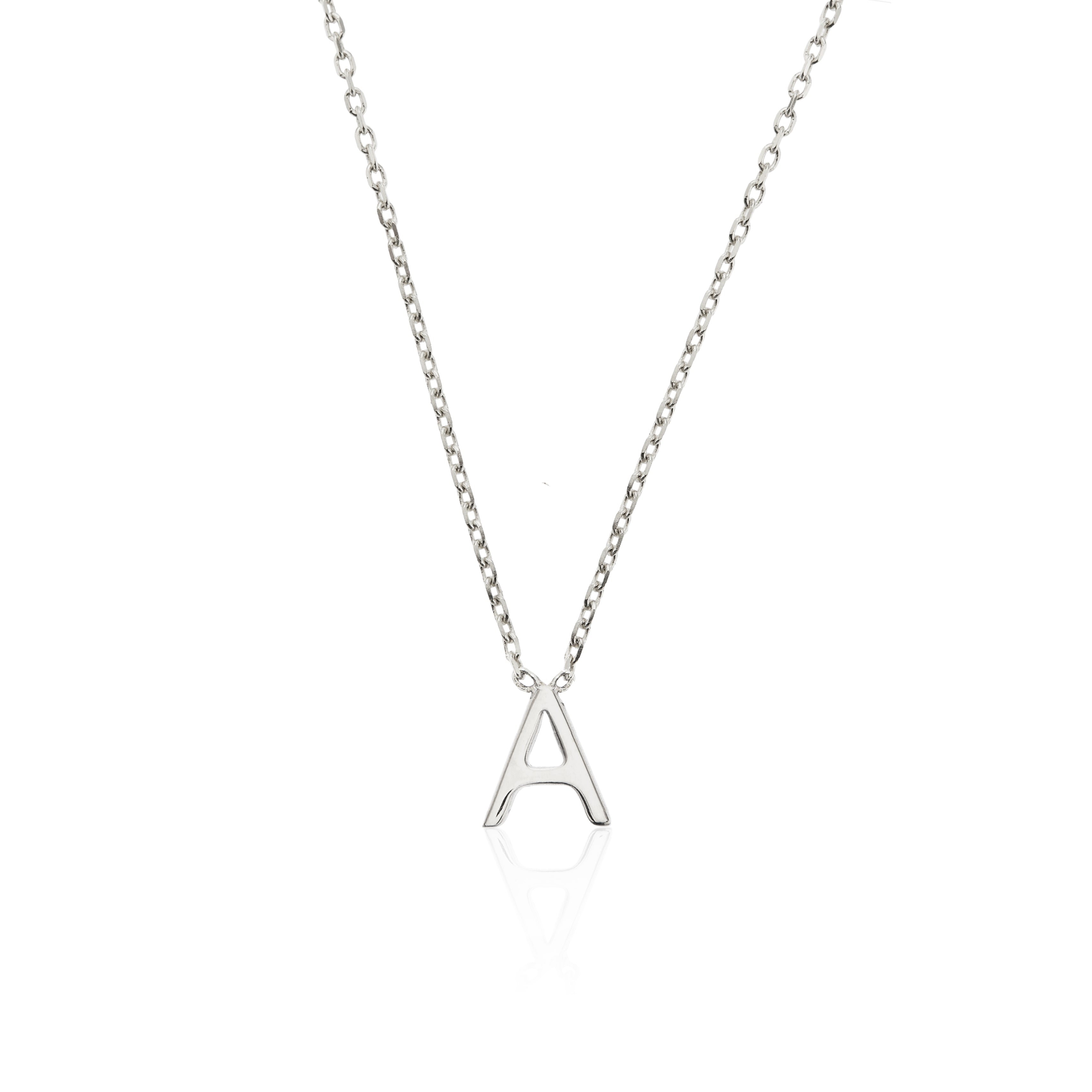 Solid White Gold Miniature Initial Letter Necklace