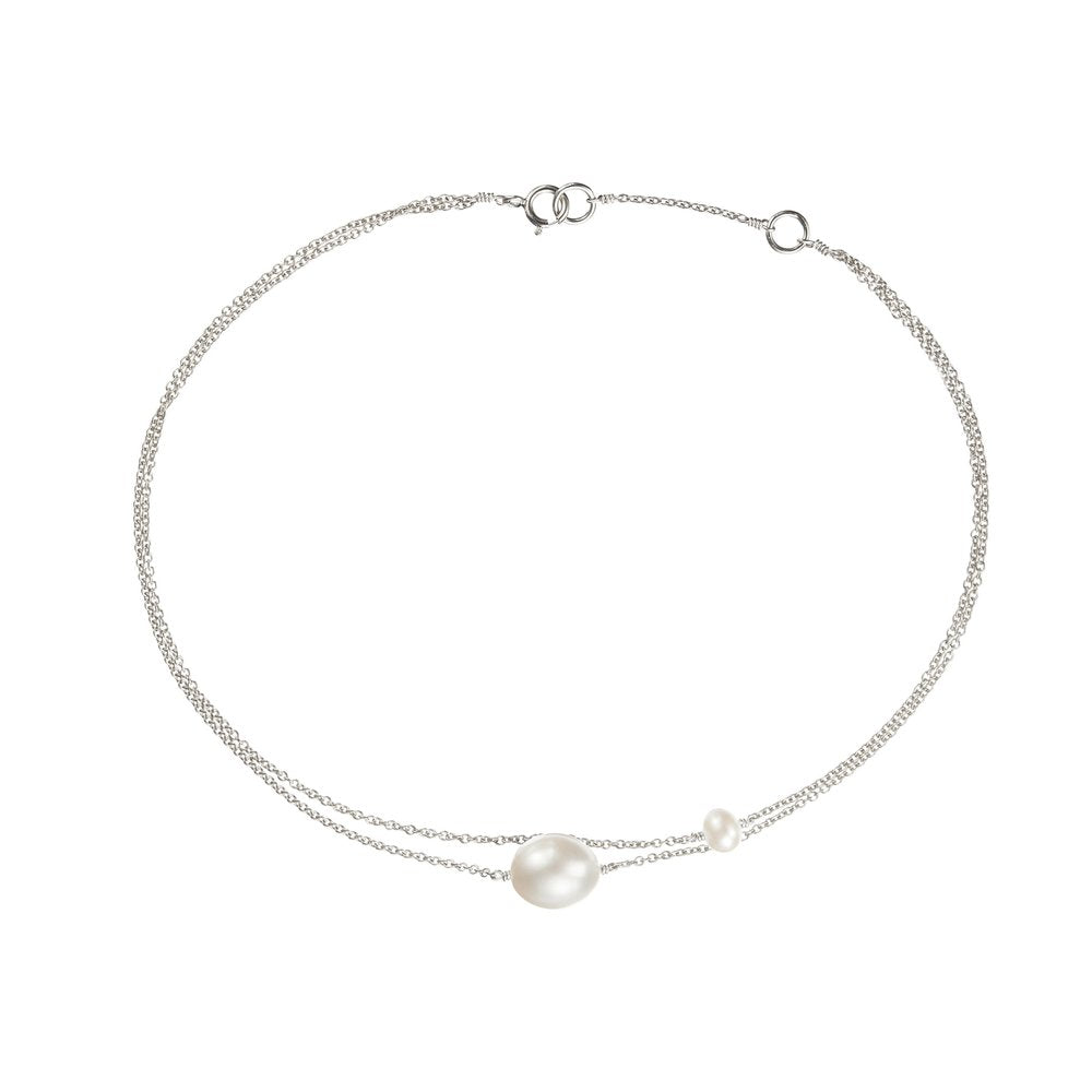 Silver Layered Large and Small Pearl Anklet