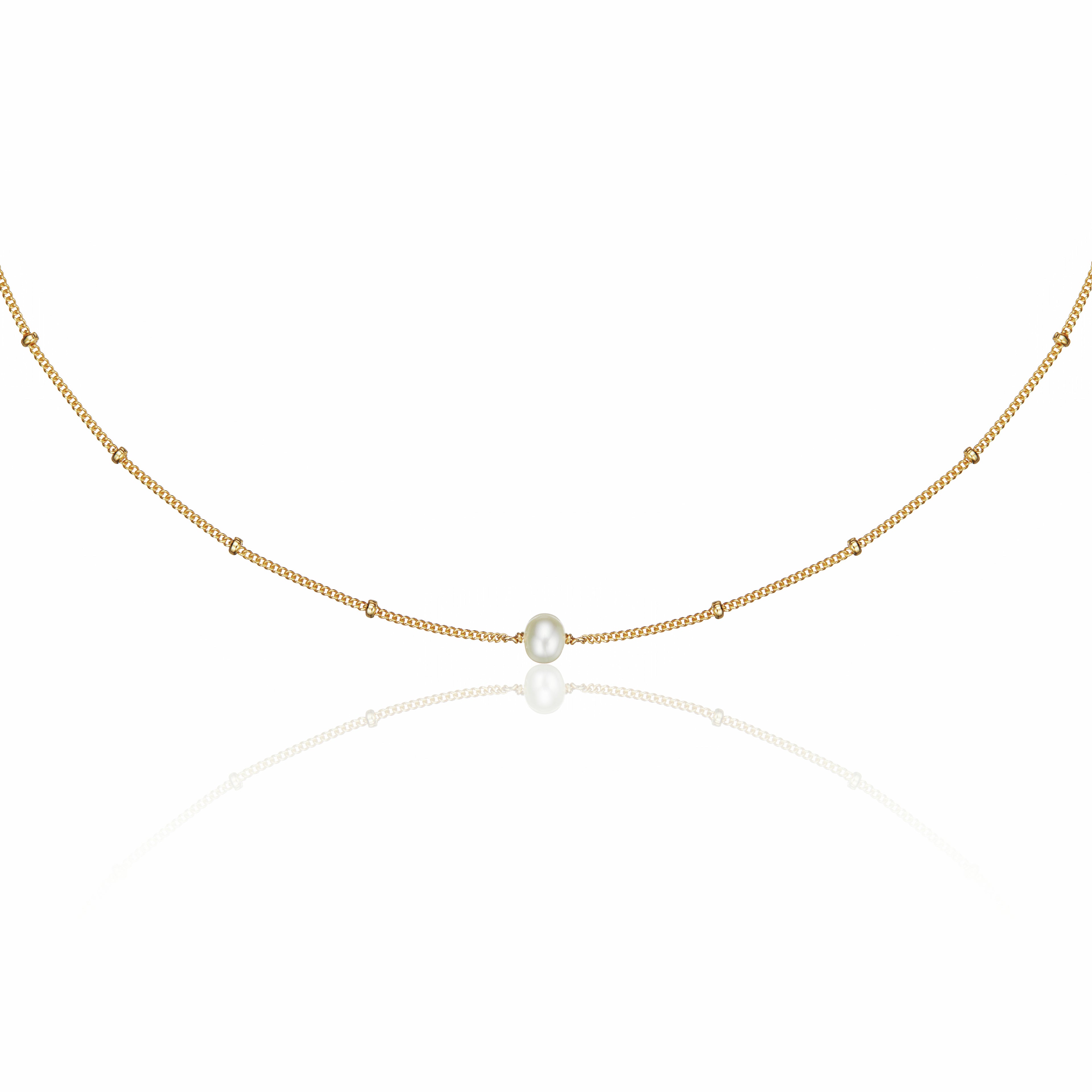 Gold satellite single pearl choker on a white background
