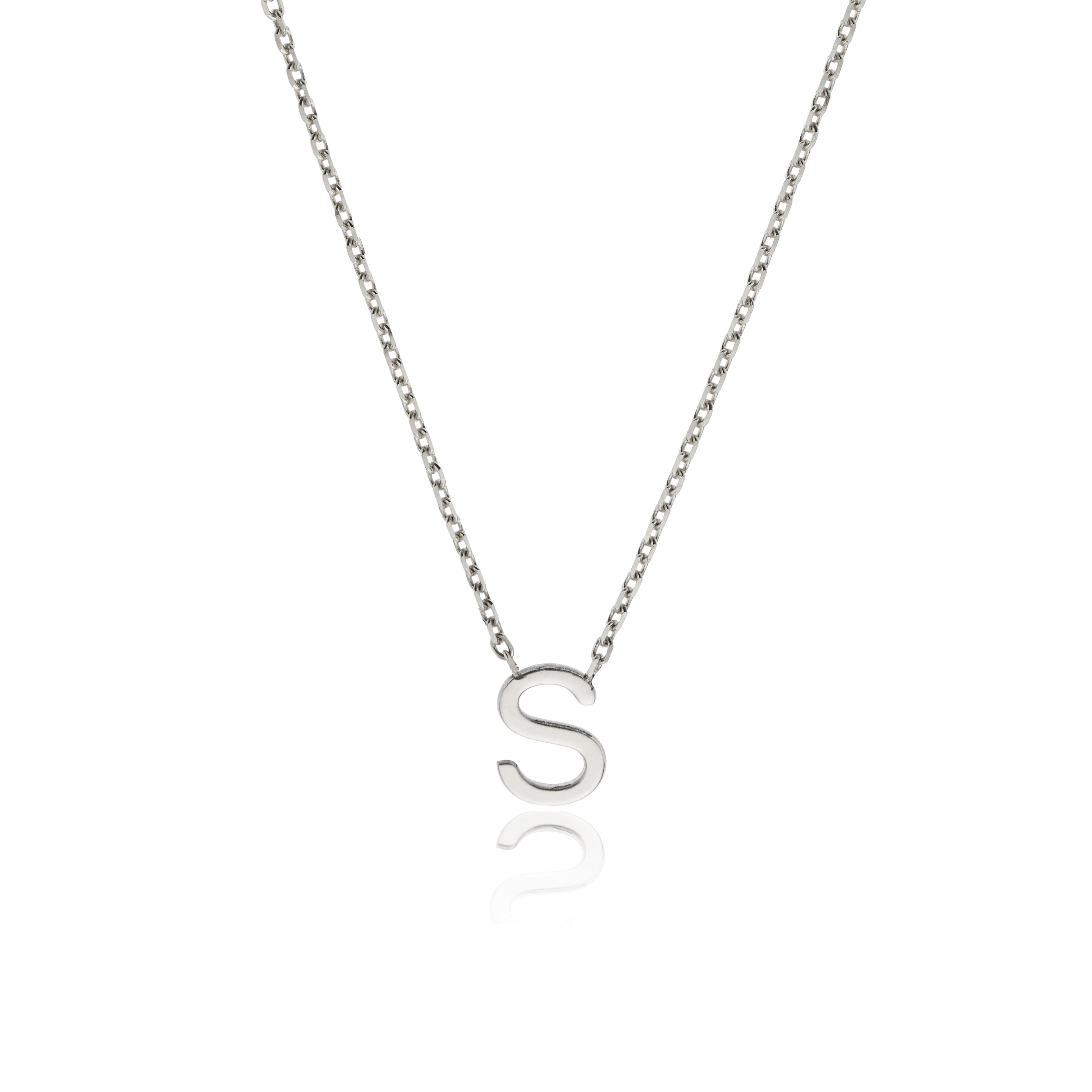 Solid White Gold Miniature Initial Letter Necklace