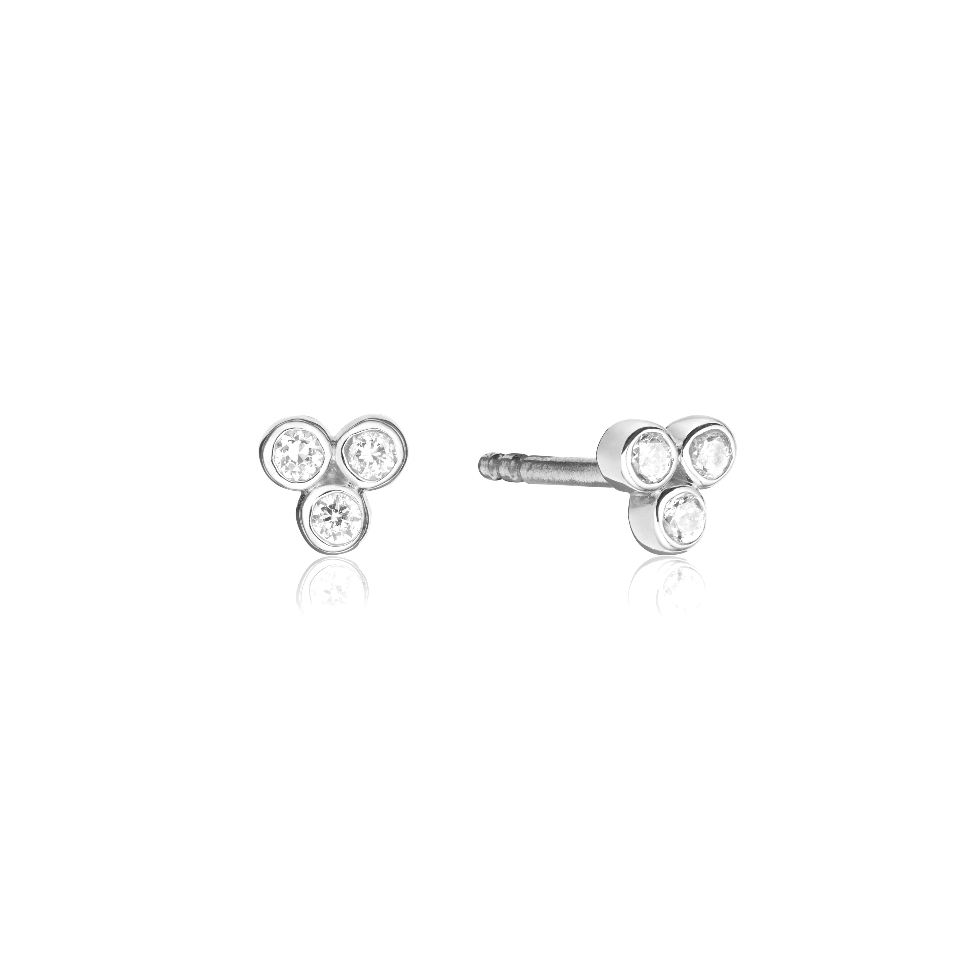 Silver diamond style pyramid stud earrings on a white background