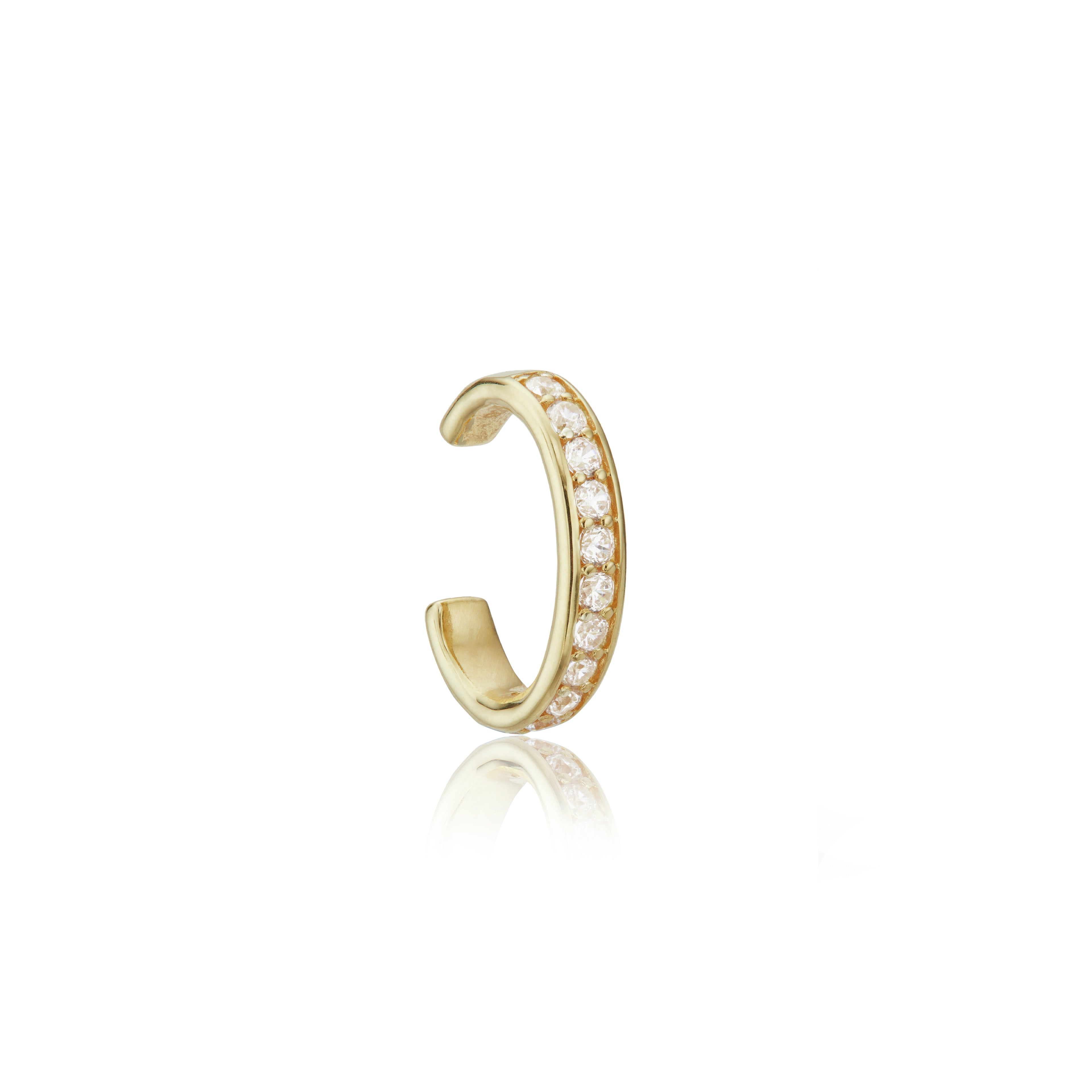 Gold thick diamond style ear cuff on a white background