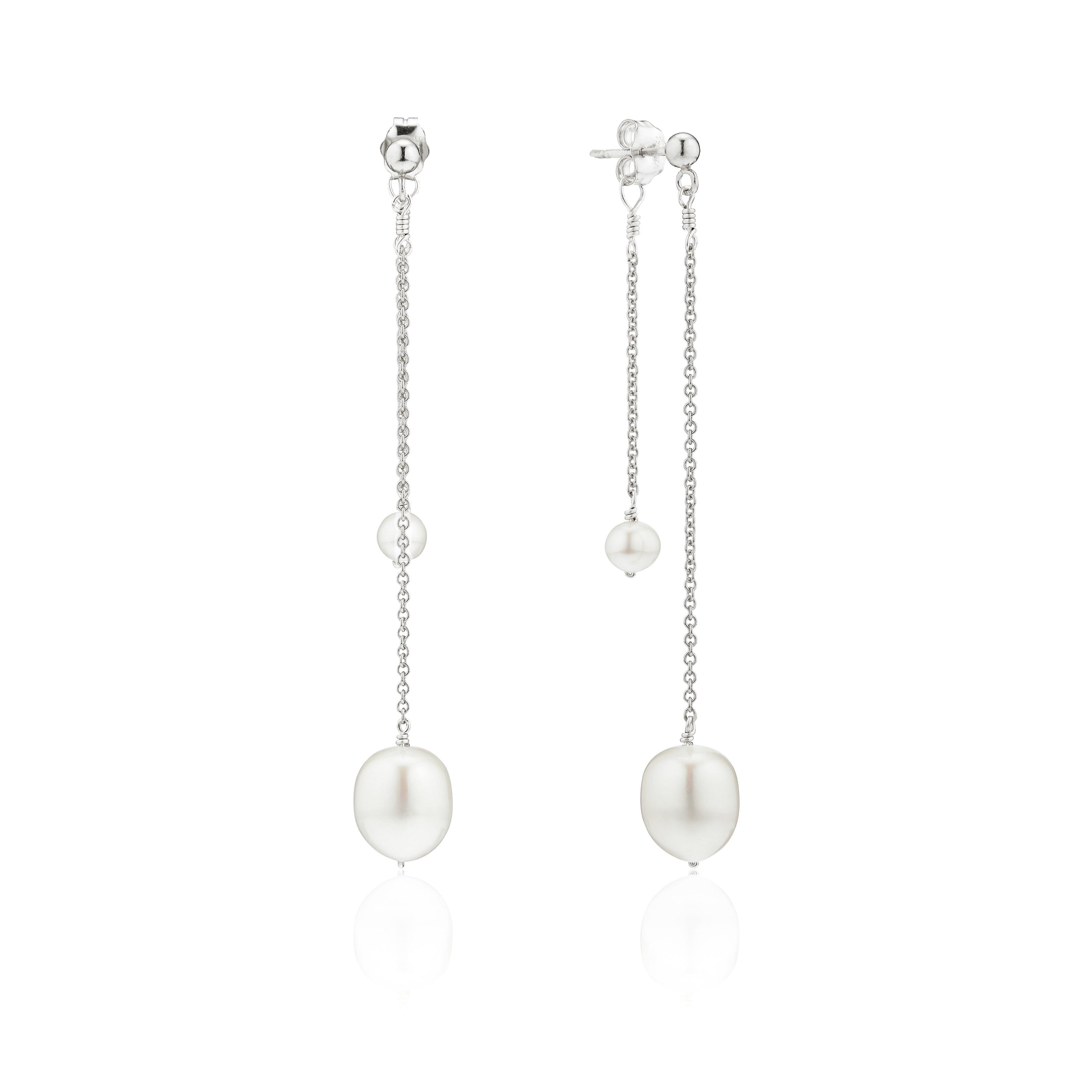 Silver Layered Large and Small Pearl Earrings