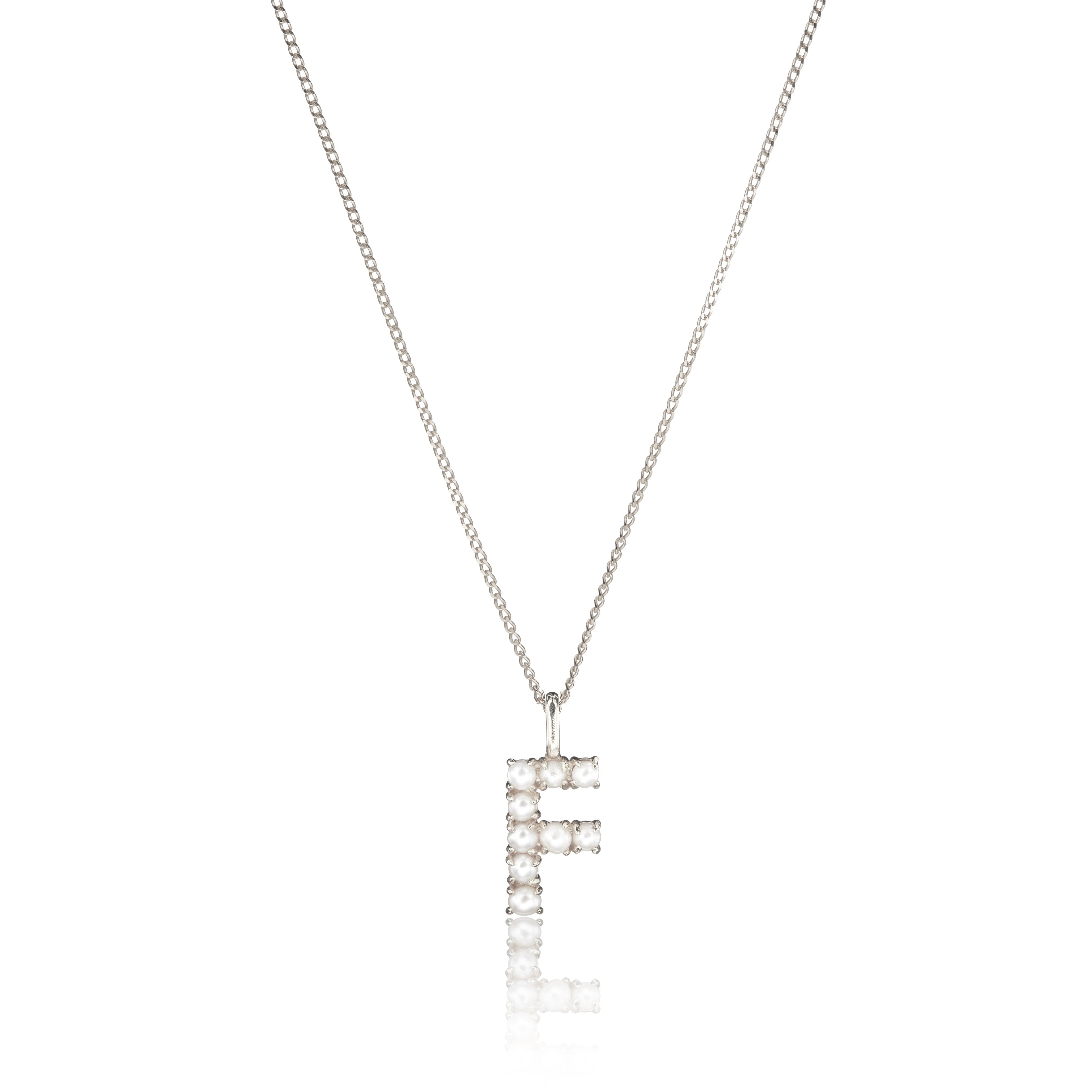 Solid White Gold Pearl Initial Letter Necklace