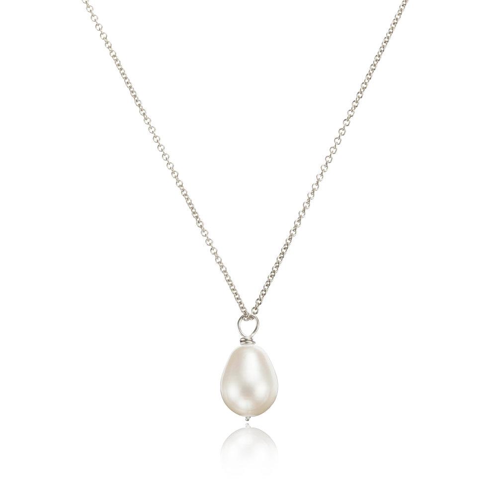 White Gold Large Single Pearl Necklace