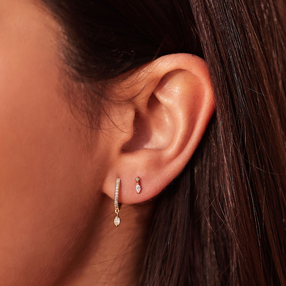 Silver Marquise Diamond Drop Hoop Earrings