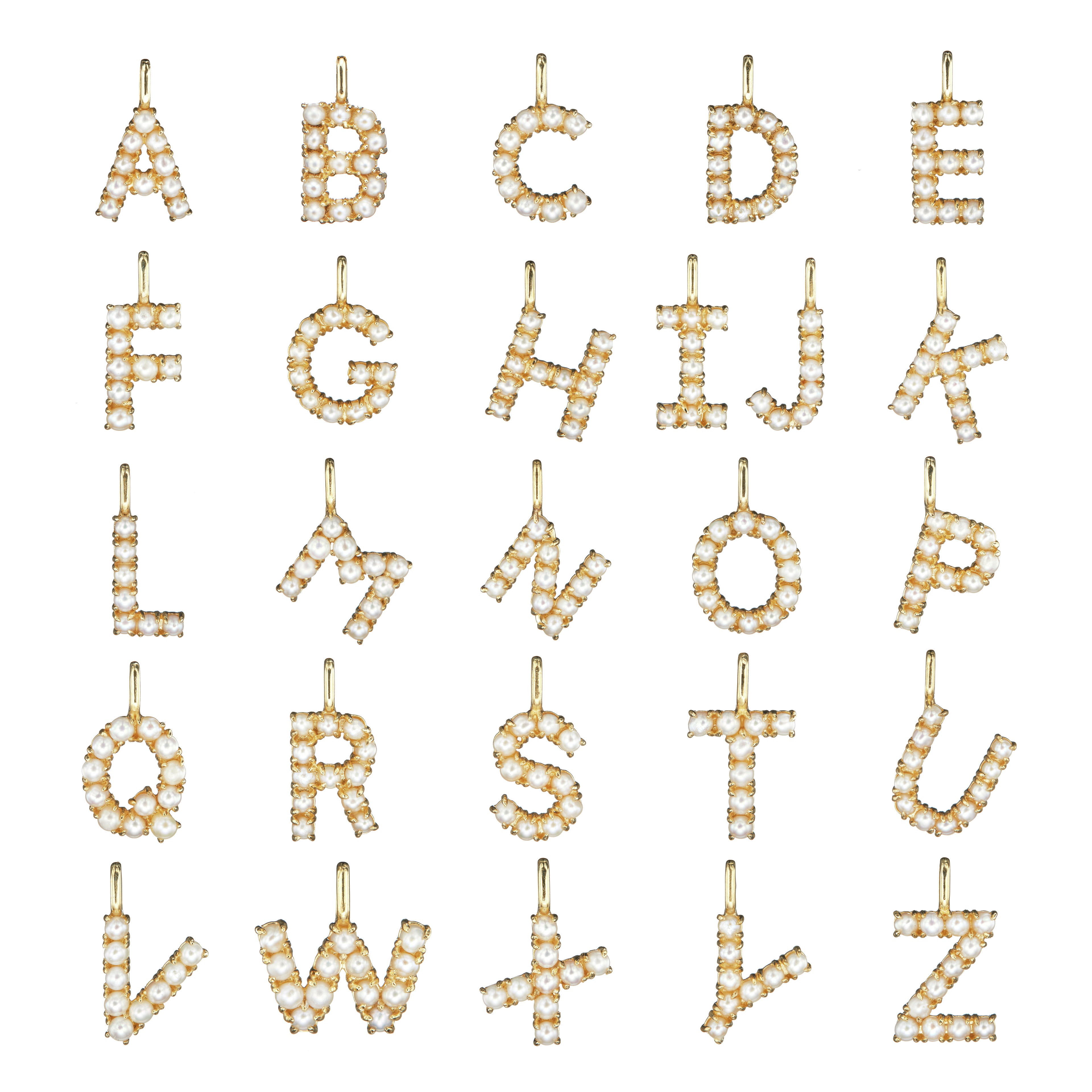 Solid Gold Pearl Initial Letter Necklace