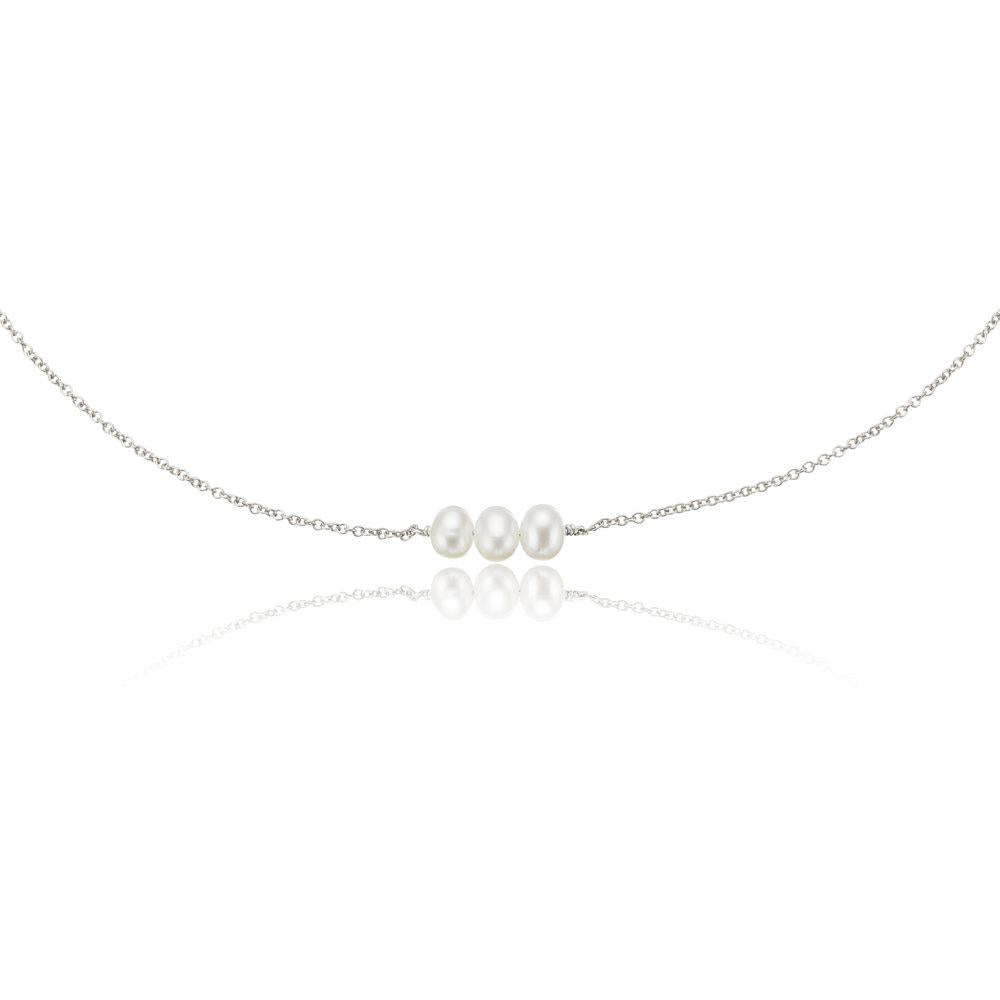 Solid White Gold Pearl Cluster Choker