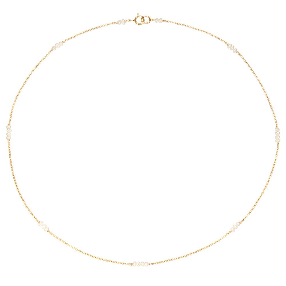 Gold mini pearl choker on a white background